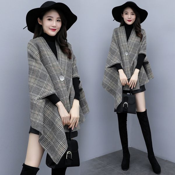 2019 new autumn winter plaid shawl cloak woolen coats women wool jackets outerwear n1063, Black
2019 new autumn winter plaid shawl cloak woolen coats women wool jackets outerwear n1063, Black