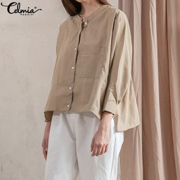 

celmia oversized vintage linen 2019 summer women blouses batwing sleeve buttons casual shirts asymmetrical loose blusas 5xl, White