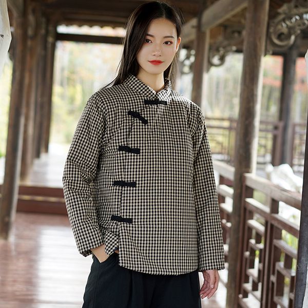 johnature 2019 new leisure retro stand plate buckle plaid thickened cotton coat winter simple comfortable all-match women coats, Black
johnature 2019 new leisure retro stand plate buckle plaid thickened cotton coat winter simple comfortable all-match women coats, Black