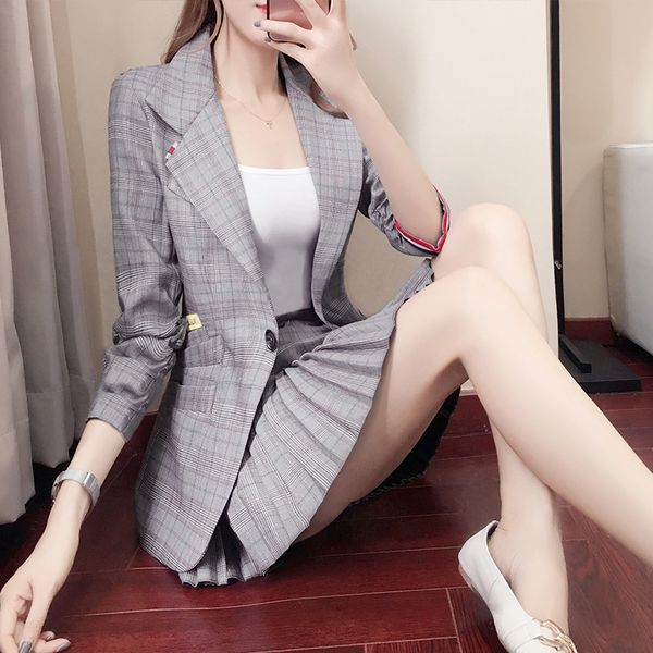 suits sets for women new spring autumn plaid one button blazers jackets coat + slim short pleated skirts casual students suits, White
suits sets for women new spring autumn plaid one button blazers jackets coat + slim short pleated skirts casual students suits, White