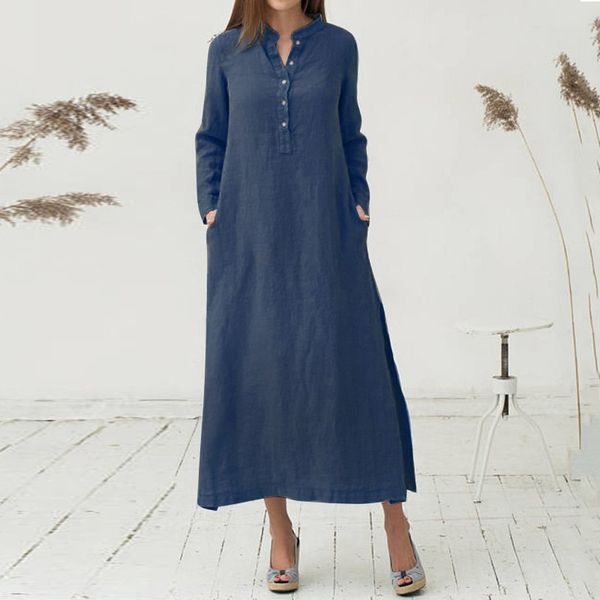 women casual long dress long sleeves side pockets slit vintage maxi robe g11370db-5xl, Black;gray
women casual long dress long sleeves side pockets slit vintage maxi robe g11370db-5xl, Black;gray