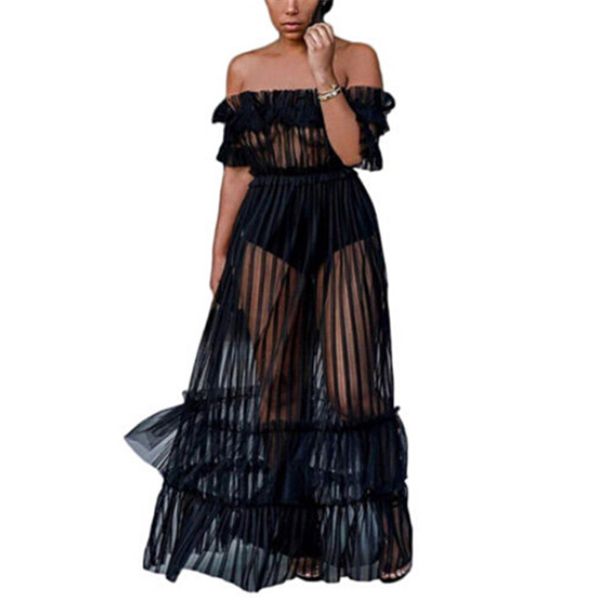 women off-shoulder summer dress ladies party long maxi dress beach transparent dresses tulle lace short sleeve ruffles dresses, Black;gray
women off-shoulder summer dress ladies party long maxi dress beach transparent dresses tulle lace short sleeve ruffles dresses, Black;gray