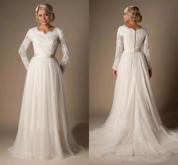 2019 Plus Size Arabic Wedding Dresses Long Sleeves V-Neck Sheer Sleeves Trains Wedding Dress Bridal Gowns A Line Lace Tulle Wedding Dresses