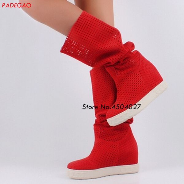 red suede leather hidden wedge boots slip-on platform women height increased knee high boots female long, Black
red suede leather hidden wedge boots slip-on platform women height increased knee high boots female long, Black
