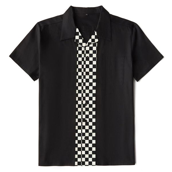 candow look online men's rockabilly shirt with mosaic print 1950's style twill short sleeve button down bowling blouse, White;black
candow look online men's rockabilly shirt with mosaic print 1950's style twill short sleeve button down bowling blouse, White;black