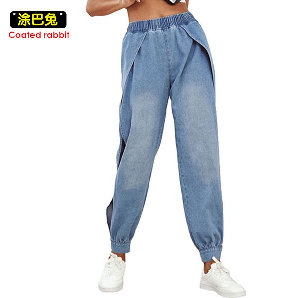 women high waist long jeans spring bottom side open split runway pants cut out hole luxury ladies denim trousers streetwear, Blue
women high waist long jeans spring bottom side open split runway pants cut out hole luxury ladies denim trousers streetwear, Blue