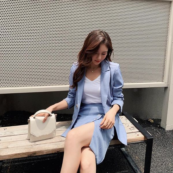 work dresses women skirt two piece blazer set solid coat high waist casual retro outfits, White;black
work dresses women skirt two piece blazer set solid coat high waist casual retro outfits, White;black