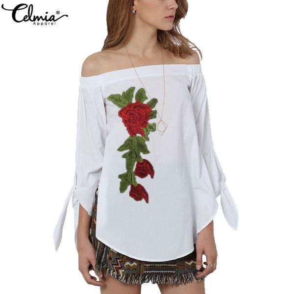 celmia women and blouses summer floral embroidery off shoulder shirts casual loose long sleeve ladies blusas feminina mujer, White
celmia women and blouses summer floral embroidery off shoulder shirts casual loose long sleeve ladies blusas feminina mujer, White
