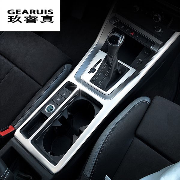 

car styling for q3 2019 central control gear shift panel gears handrest water cup covers stickers interior auto accessories