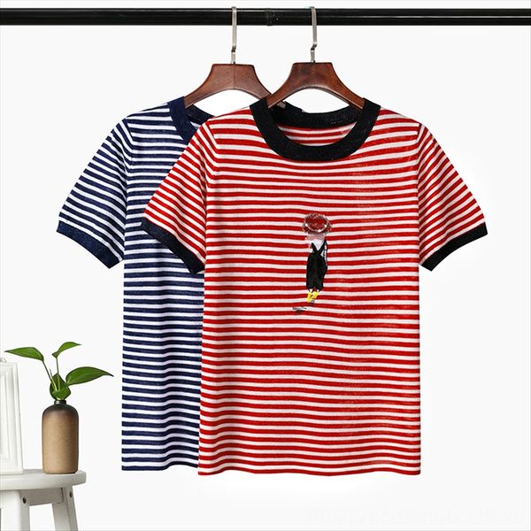 striped t-shirt ins fashionable t-shirt embroidered silk women's 2020 loose all-match embroidery bright silk short sleeve women's, White
striped t-shirt ins fashionable t-shirt embroidered silk women's 2020 loose all-match embroidery bright silk short sleeve women's, White