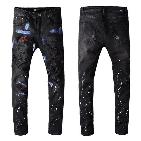 2020luxury men designer jeans hole zipper men jeans motorcycle biker men pants black size 11, Blue