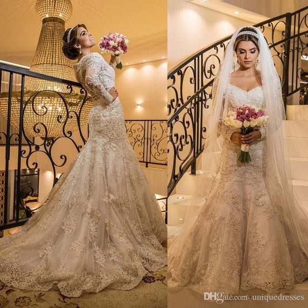 new arrival long sleeves vintage arabic wedding dresses v-neck lace appliques beads mermaid wedding dress custom made bridal gowns, White
new arrival long sleeves vintage arabic wedding dresses v-neck lace appliques beads mermaid wedding dress custom made bridal gowns, White