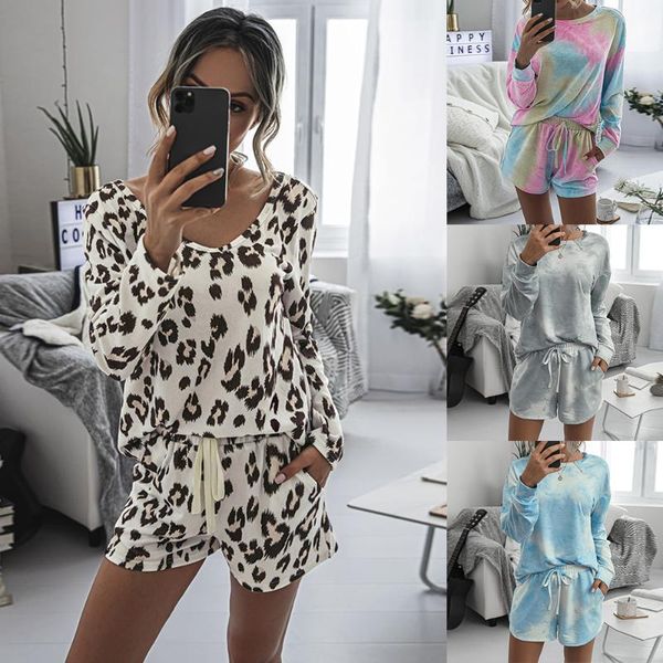 women printed pajamas round neck long sleeve shorts 2pcs set spring summer leopard tie-dye sleepwear nightgown nighty d30, Black;red
women printed pajamas round neck long sleeve shorts 2pcs set spring summer leopard tie-dye sleepwear nightgown nighty d30, Black;red