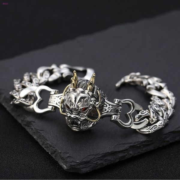 s925 pure silver originality temperament dragon head man bracelet restoration thai silver personality bracelet for men, Black
s925 pure silver originality temperament dragon head man bracelet restoration thai silver personality bracelet for men, Black