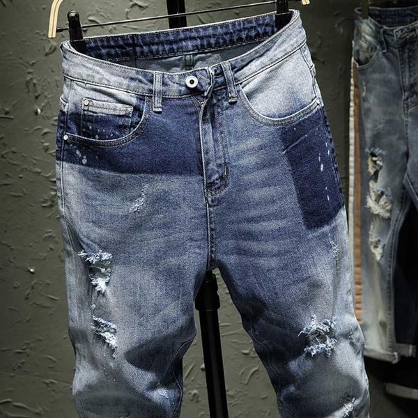 trendy ripped jeans men casual denim jeans pants straight slim holes joggers trousers distressed blue harem man clothing
trendy ripped jeans men casual denim jeans pants straight slim holes joggers trousers distressed blue harem man clothing