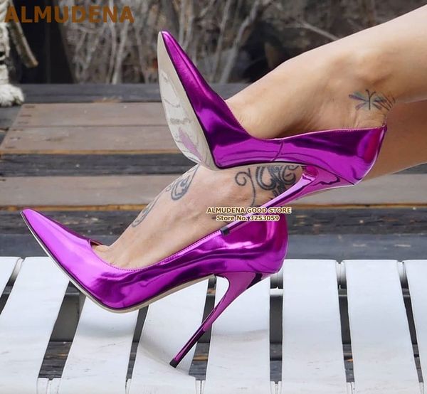almudena 12cm fluorescent purple pointed toe pumps stiletto heels patent leather shallow dress shoes iridescent wedding heels t200525, Black 
almudena 12cm fluorescent purple pointed toe pumps stiletto heels patent leather shallow dress shoes iridescent wedding heels t200525, Black