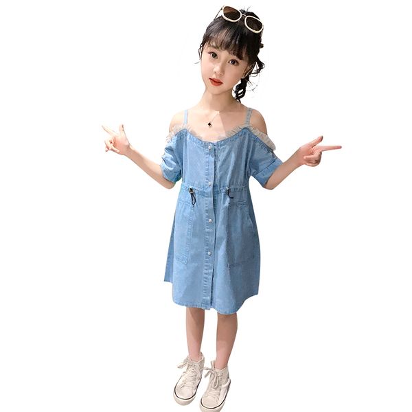 l055 big girl denim dress children 2020 summer clothies new korean waist strapless dress, Red;yellow
l055 big girl denim dress children 2020 summer clothies new korean waist strapless dress, Red;yellow