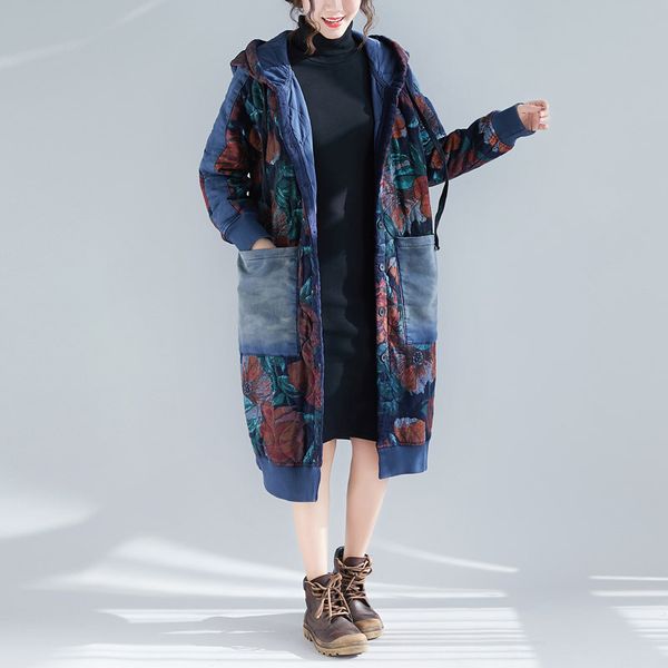 women's down & parkas oversized thicken cotton padded coat women winter vintage print hooded long overcoat japan style warm parka with, Black
women's down & parkas oversized thicken cotton padded coat women winter vintage print hooded long overcoat japan style warm parka with, Black