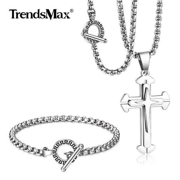 unique men's jewelry set box link cross pendant necklace bracelet set stainless steel religious fashion jewelry gift, Silver
unique men's jewelry set box link cross pendant necklace bracelet set stainless steel religious fashion jewelry gift, Silver