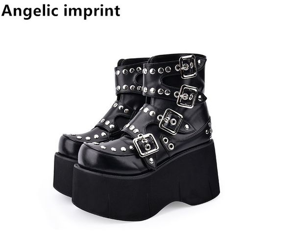 angelic imprint women gothic motorcycle punk boots lady short boots woman high trifle heels pumps shoes rivets 33-47 10cm heels, Black
angelic imprint women gothic motorcycle punk boots lady short boots woman high trifle heels pumps shoes rivets 33-47 10cm heels, Black