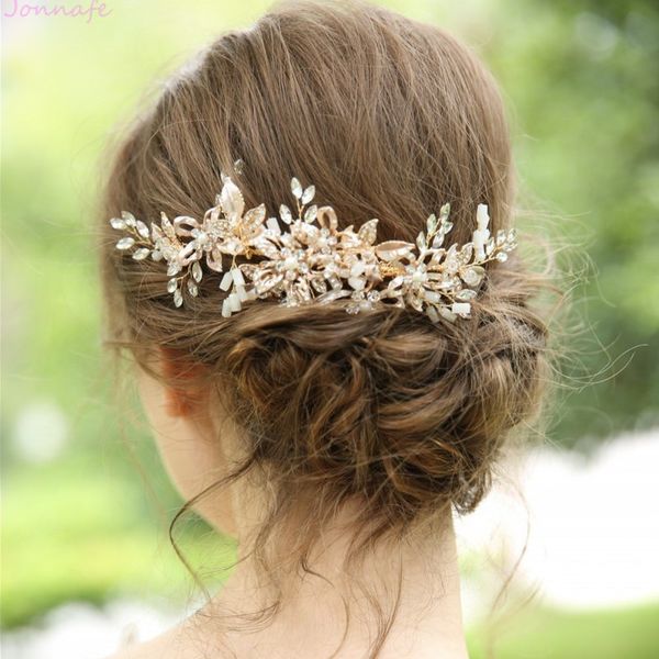 jonnafe gold floral leaf hair comb for bridal women headpiece handmade prom party wedding hair oranment accessories, Golden;white
jonnafe gold floral leaf hair comb for bridal women headpiece handmade prom party wedding hair oranment accessories, Golden;white