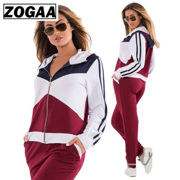 zogga stitching color 2 piece fitness set women slim jogging suits for women breathable polyester/spandex fabrics casual sets, White 
zogga stitching color 2 piece fitness set women slim jogging suits for women breathable polyester/spandex fabrics casual sets, White