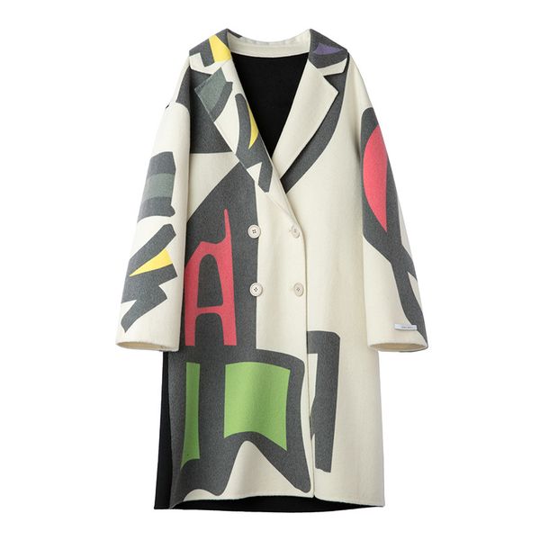 women's handmade double-breasted colorblock coat long woolen coat loose wool woolen, Black
women's handmade double-breasted colorblock coat long woolen coat loose wool woolen, Black