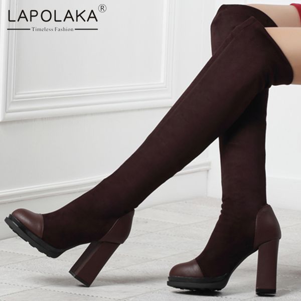 lapolaka over the knee boots women flock slip on high heels platform boots simple autumn party prom shoes woman, Black
lapolaka over the knee boots women flock slip on high heels platform boots simple autumn party prom shoes woman, Black