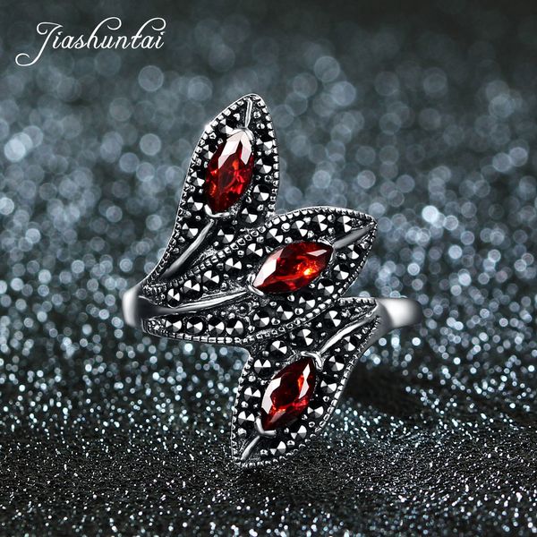 

jiashuntai 100% 925 sterling silver rings for women retro natural precious stones vintage thai silver rings jewelry leaves, Golden;silver