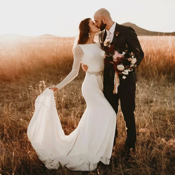 bohemian bride wedding dresses long sleeve open backless crystals beading waist mermaid bridal gowns vestido de noiva, White
bohemian bride wedding dresses long sleeve open backless crystals beading waist mermaid bridal gowns vestido de noiva, White