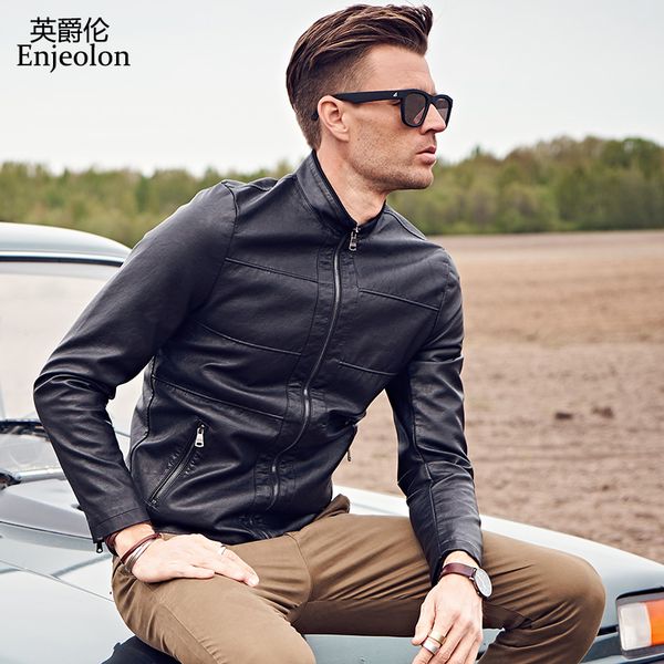 enjeolon brand cool black motorcycle leather pu jackets stand collar leather coat pocket zipper coat fashion winter clothes p325
enjeolon brand cool black motorcycle leather pu jackets stand collar leather coat pocket zipper coat fashion winter clothes p325