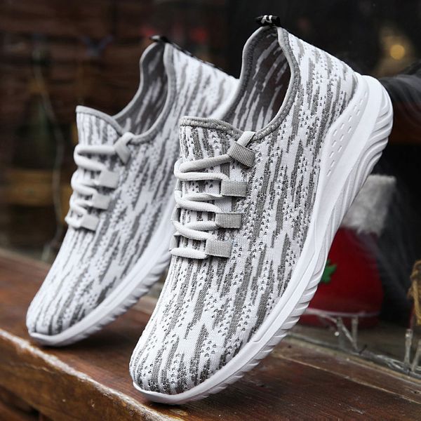 fashion new style men shoes knit mesh breathable light weight sneakers casual sports shoes plus size, Black