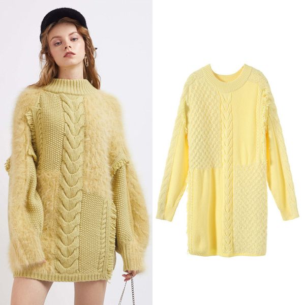 new flash hook flower stitching knitting sweater long sleeved dress sa0646 thick version, White;black
new flash hook flower stitching knitting sweater long sleeved dress sa0646 thick version, White;black