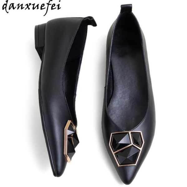 women's genuine leather slip-on ballet flats leisure soft comfortable pointed toe crystal buckle balletians shoes, Black
women's genuine leather slip-on ballet flats leisure soft comfortable pointed toe crystal buckle balletians shoes, Black