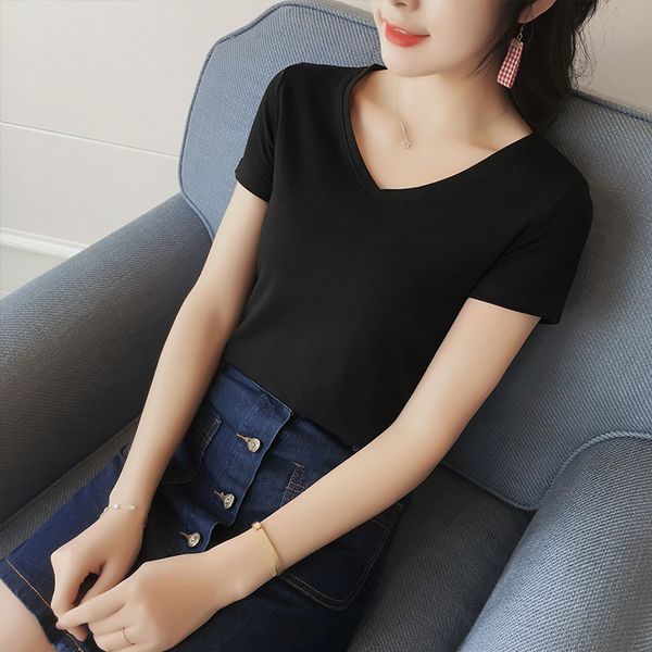 name: 2017 dongdaemun korean-style pure cotton v-neck t-shirt women's short sleeved summer new style slim fit slimming pure, White
name: 2017 dongdaemun korean-style pure cotton v-neck t-shirt women's short sleeved summer new style slim fit slimming pure, White