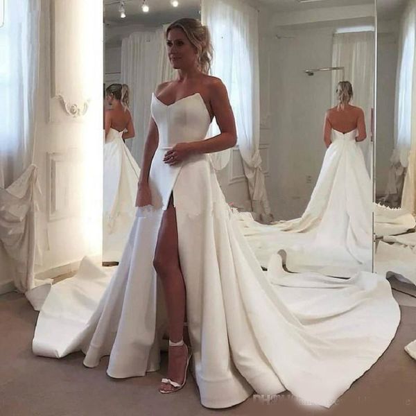 custom made satin plus size wedding dresses with sweetheart side split beach wedding bridal gown 2020, White
custom made satin plus size wedding dresses with sweetheart side split beach wedding bridal gown 2020, White
