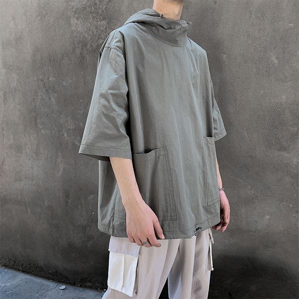mens hooded short sleeve t shirt solid color loose with big pocket male high street tees summer skateboard top, White;black
mens hooded short sleeve t shirt solid color loose with big pocket male high street tees summer skateboard top, White;black