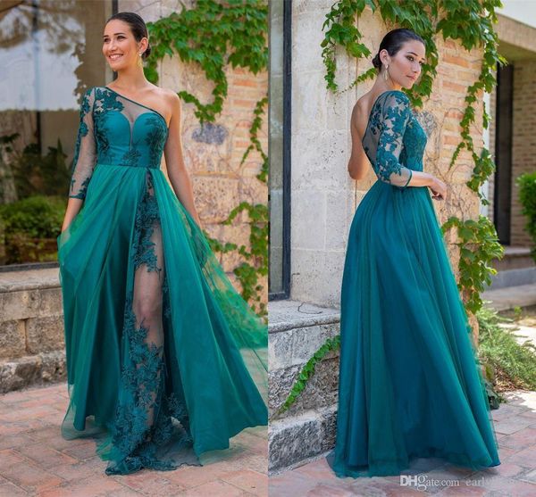 vintage dark green lace appliqued a-line prom dress eleagnt one shoulder evening gown luxury long sleeves formal party bridesmaid dresses, Black
vintage dark green lace appliqued a-line prom dress eleagnt one shoulder evening gown luxury long sleeves formal party bridesmaid dresses, Black