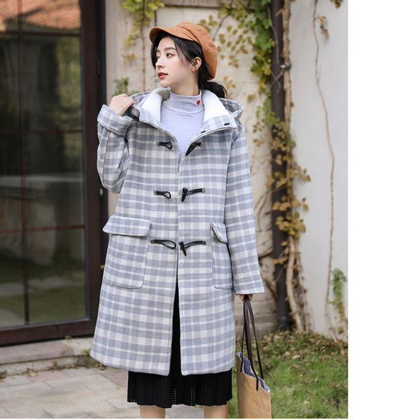 women's wool & blends 2021 worsted horn button long checked winter coat women manteau femme hiver dames jassen bayan mont female overco, Black
women's wool & blends 2021 worsted horn button long checked winter coat women manteau femme hiver dames jassen bayan mont female overco, Black