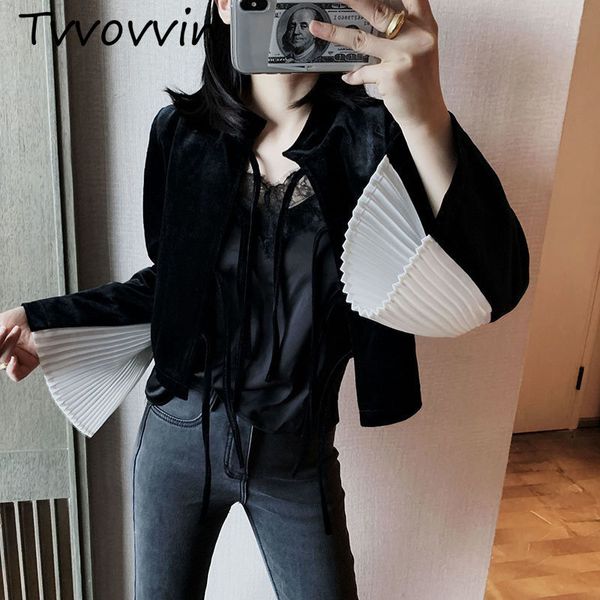 tvvovvin vintage black slim jacket women korea fashion flare sleeve stand collar 2019 cold wind autumn patchwork coat d185, Black;brown
tvvovvin vintage black slim jacket women korea fashion flare sleeve stand collar 2019 cold wind autumn patchwork coat d185, Black;brown
