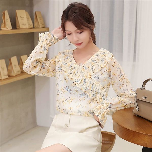 2019 new autumn women shirts flare sleeve print small clear jianling brim blouse shirt design and color 1947, White
2019 new autumn women shirts flare sleeve print small clear jianling brim blouse shirt design and color 1947, White