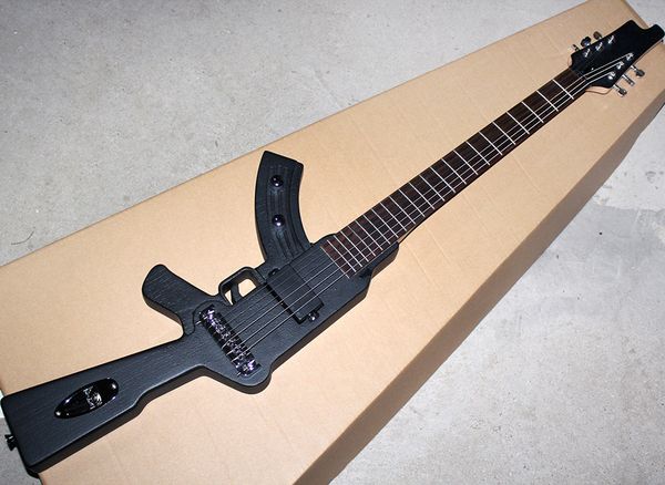 left handed matte black gun shaped electric guitar with rosewood fingerboard,can be customized as request
left handed matte black gun shaped electric guitar with rosewood fingerboard,can be customized as request
