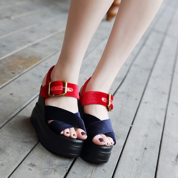female sandal velvet shoes low sandals woman leather high heels wedge buckle strap 2020 women's open toe espadrilles, Black
female sandal velvet shoes low sandals woman leather high heels wedge buckle strap 2020 women's open toe espadrilles, Black