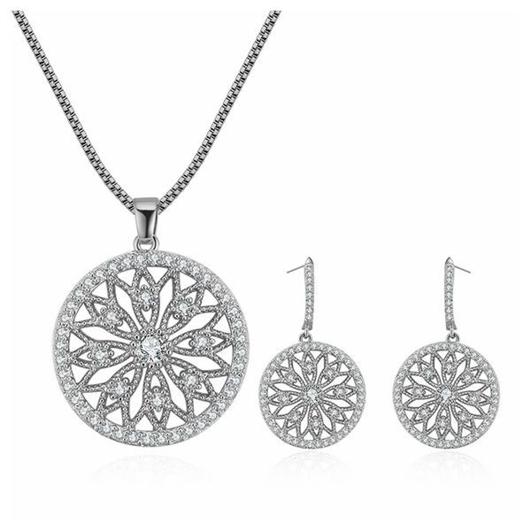 2019 zircon necklace earring set -- flower hollow disc classic jewelry set bridal wedding jewelry, Silver
2019 zircon necklace earring set -- flower hollow disc classic jewelry set bridal wedding jewelry, Silver
