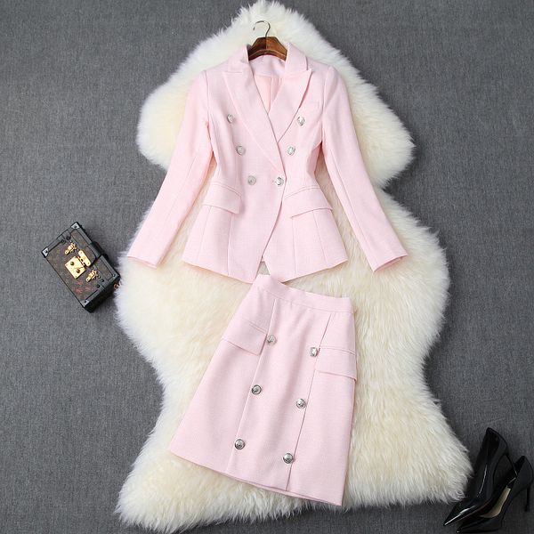 autumn 2019 new european and american women's wear double-breasted coat with long sleeves button skirt fashionable pink suit, White
autumn 2019 new european and american women's wear double-breasted coat with long sleeves button skirt fashionable pink suit, White
