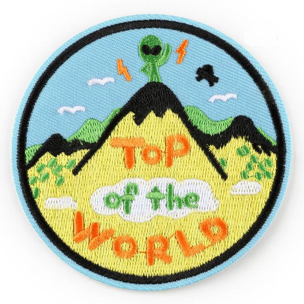 

UFO Alien Top of The World Embroidered Patches Iron On Sewing Applique Badge Clothes Patch Stickers For Jackets Jeans