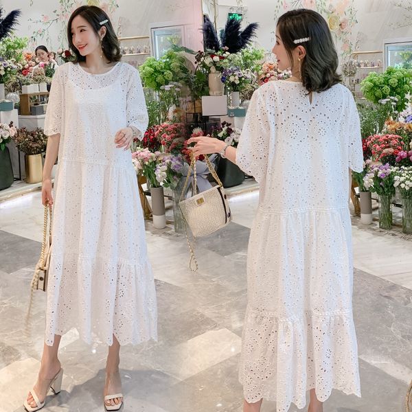 9383#maternity clothes summer cotton fashion solid color short sleeve loose stylish dress for pregnant women mom dress, White
9383#maternity clothes summer cotton fashion solid color short sleeve loose stylish dress for pregnant women mom dress, White