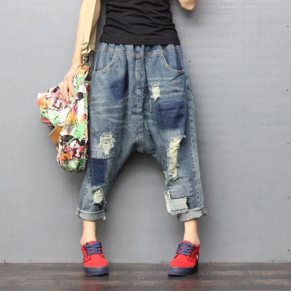2019 spring autumn women vintage elastic waist ripped jeans pants woman boyfriend loose fit baggy jeans femme casual denim pants, Blue
2019 spring autumn women vintage elastic waist ripped jeans pants woman boyfriend loose fit baggy jeans femme casual denim pants, Blue