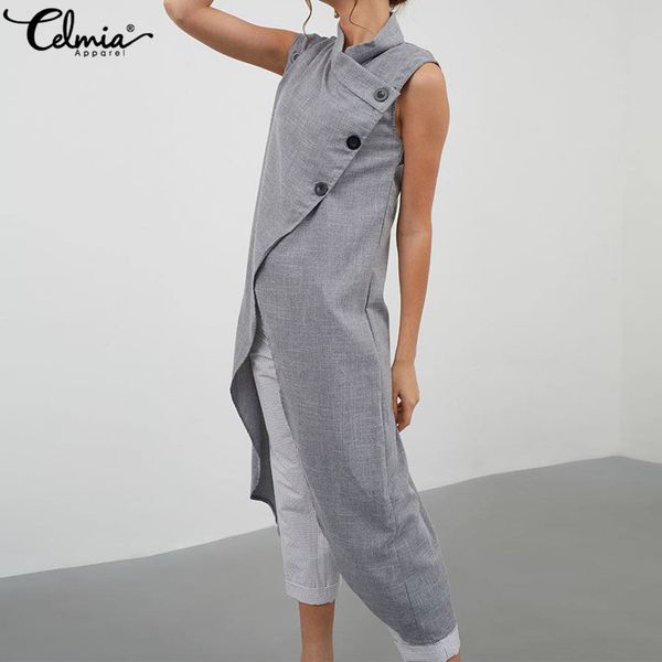 2019 celmia women retro blouse asymmetrical summer sleeveless button down casual loose split long shirt plus size blusas 5xl, White
2019 celmia women retro blouse asymmetrical summer sleeveless button down casual loose split long shirt plus size blusas 5xl, White