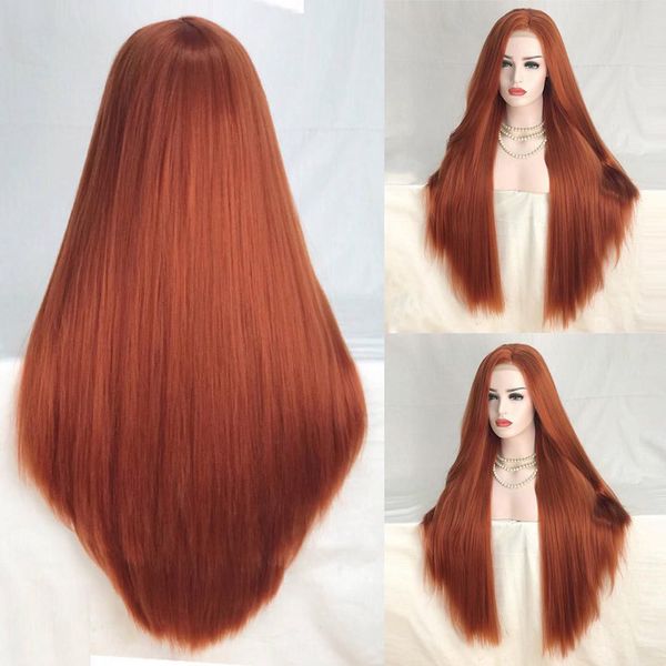 26 inches long straight copper red synthetic lace front wig high temperature hair wigs for fashion women middle part, Black
26 inches long straight copper red synthetic lace front wig high temperature hair wigs for fashion women middle part, Black